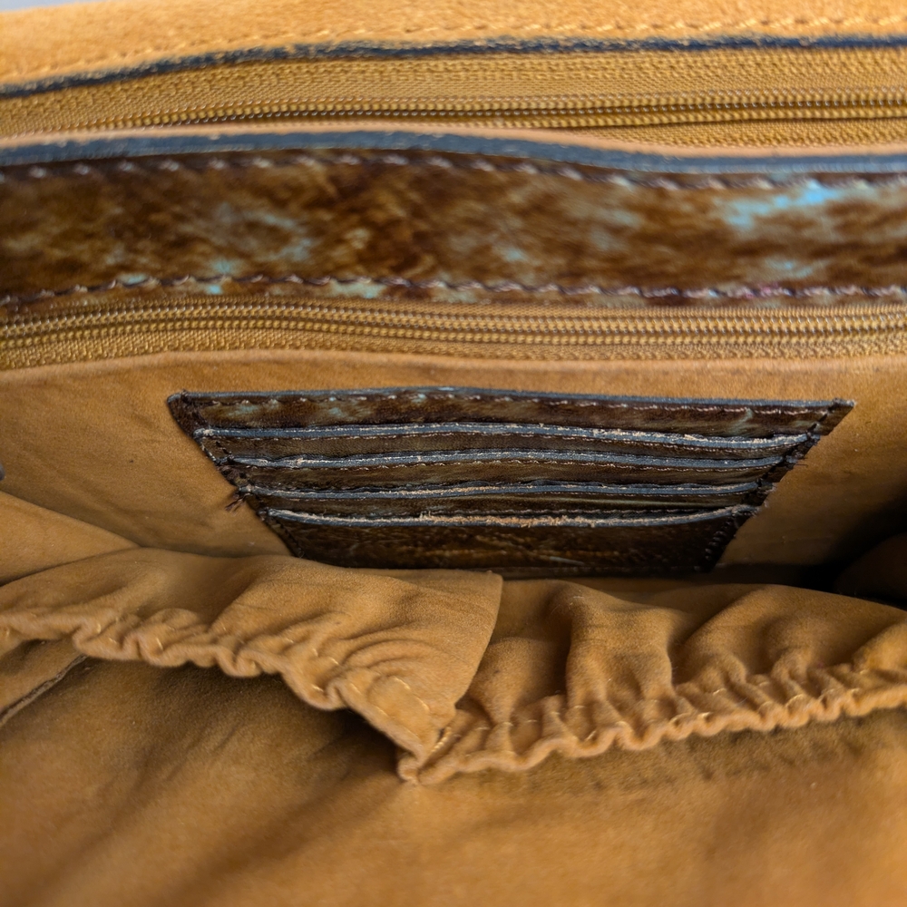 Patricia Nash Brn Leather Stella Flap HandBag w/Intriquite Blue Floral Tooling - Picture 9 of 16